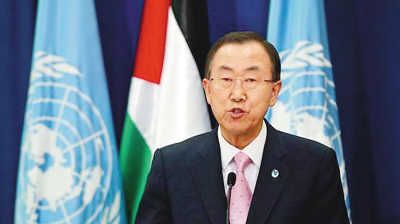 联合国秘书长潘基文讲话，敦促联合国调查小组对此次叙利亚化学武器袭击事件展开调查。来源：新华网