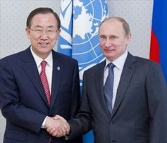 潘基文（左）会见俄罗斯总统普京（右）