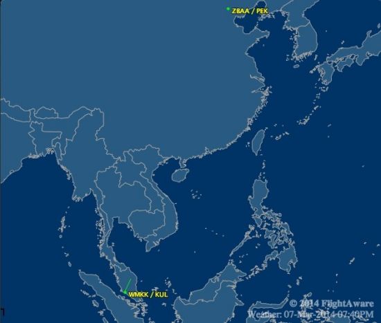 飞机飞行路线图。据马来西亚航空官方推特。