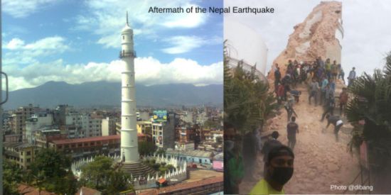 尼泊尔9层高塔倒塌，可能上百人被埋。